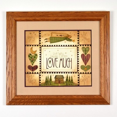 Linda Spivey ''Love Much'' Folk Art Framed Print Primitive Country Oak Frame