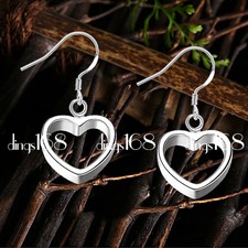 Genuine 925 Sterling Silver Tarnish-Free 13mm Smooth Heart Dangle Earrings Z1128