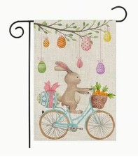 Easter Garden Flag 12x18in Double sided Burlap Easter Bunny Eggs