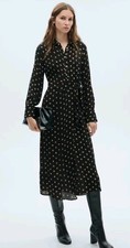 Mango MNG Vestido Tody Polka Dot Wrap Shirt Dress Size 8/Large Black & Beige NWT