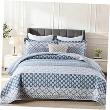 Quilts Queen Size - 100 Cotton Quilt Set with Queen 90"x98" Blue Gray