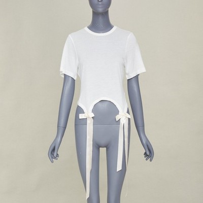 SIMONE ROCHA 2024 Bow Tails Easy ivory fine jersey curved hem bow top shirt S