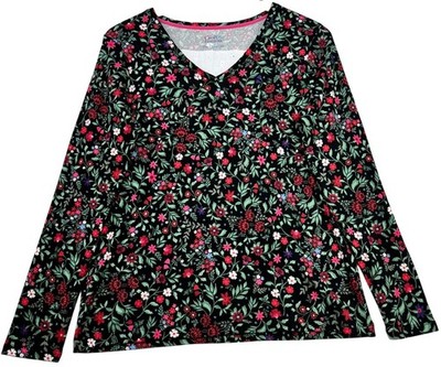 Croft & Barrow Womens V Neck Classic Tee Long Sleeve Size S Black Multi Floral