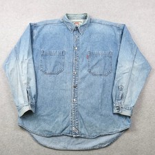 Vtg 90s Levis Mens Denim Button Shirt Light Wash Long Sleeve Dual Pocket XL
