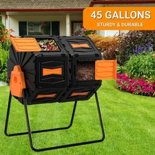 45 Gal Composting Tumbler Bin Heavy Duty 360° Chamber Outdoor Garden Composter