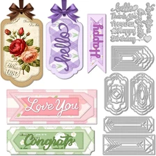 39PCS Bookmark Cutting Dies for Crafts Tag and Thin Banner Metal Cutting Dies...