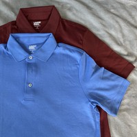 Lands End Traditional Fit Men’s Short Sleeve Collard Shirts Red & Blue