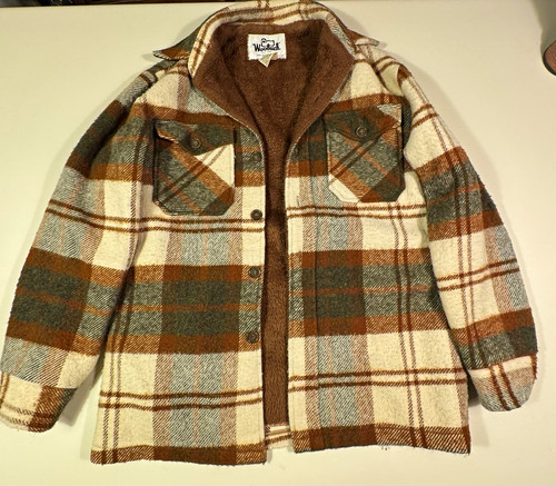 Vintage Woolrich Mens M Wool Sherpa Lined Flannel Plaid Green Button Up Jacket
