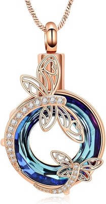 Circle of Life Urn Cremation Jewelry Dragonfly Ashes Urn Necklaces for Women Men