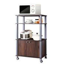 Bakers Rack Microwave Stand Rolling Storage Cart Multi-functional Display Walnut