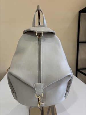 Damen Rucksack Echtleder Hellbeige - Elegant Made in Italy mit Reißverschluss