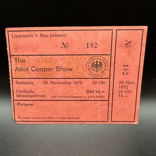 ALICE COOPER CONCERT TICKET STUB NOV 25 1972 FESTIVAL HALL GERMANY