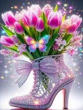 High Heel Flowers Diamond Art Kits for Adults,Butterfly 5D Diamond Painting Kits