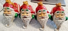 Rare Set Of 4 Ceramic Santa Claus Stocking Beard Shelf Mantel Holders