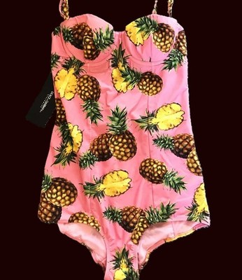 Bnwt DOLCE & GABBANA Pink All in one PINEAPPLE Print SWIMSUIT XS  Excellent New