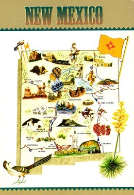 Roadrunner Yucca Flower Pinon Pine Map New Mexico Postcard