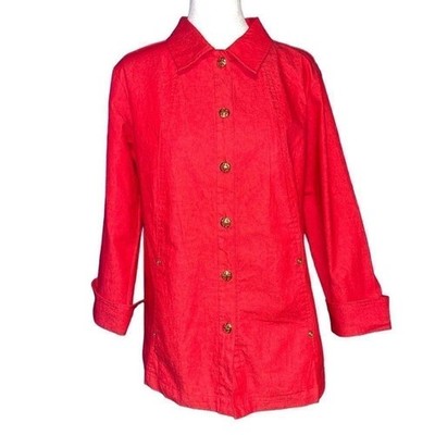 Linea by Louis Dell'Olio Red Button Down Jacket Gold Crest Buttons Stretch Small
