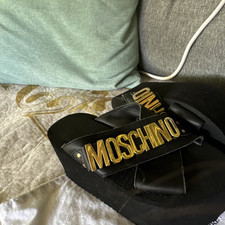 Moschino Black & Gold Logo Platform Sandals