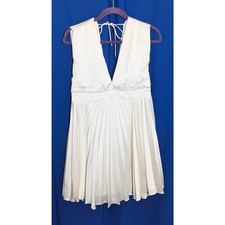 Abercrombie & Fitch Ivory Satin Pleated V-Neck Mini Dress Medium Petite SH5