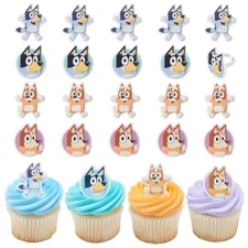 Bluey So Much Fun Rings, 24 Cupcake Decorations Featuring Bluey, Bingo, Bandi...