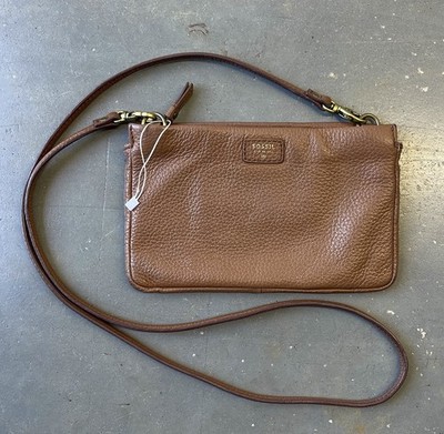 Fossil Bag Mimi Convertible Crossbody Small Clutch Bag Brown Pebbled Leather