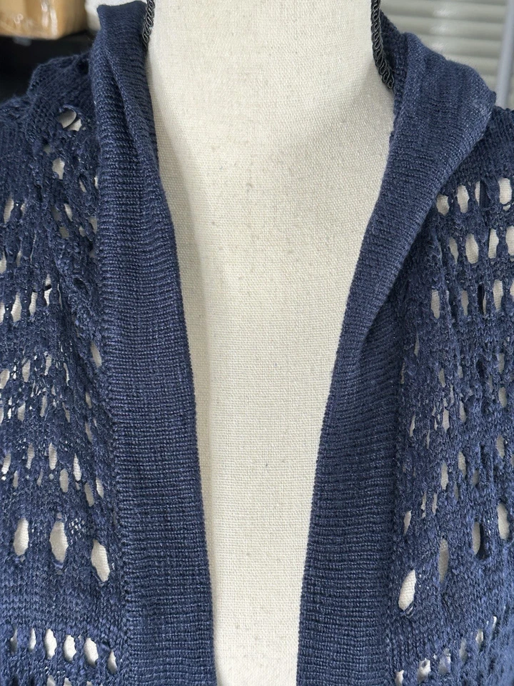 Joseph A. Cable Knit Navy Blue Cardigan Open Hoodie Women's Size Medium - Image 2 of 4