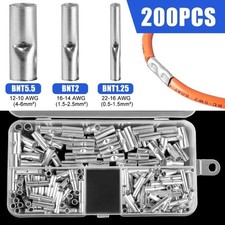 200pcs Uninsulated Butt Wire Connectors Ferrules Electrical Cable Crimp Terminal