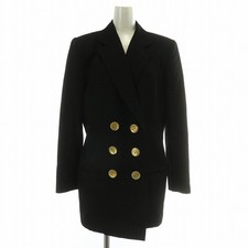Christian Dior Vintage Black Wool Blazer 11 L Double-Breasted Shoulder Pads