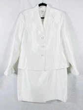 Le Suit 2PC Skirt Suit Women’s 16 White Blazer Button Long Sleeves Shiny EUC