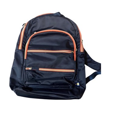 Me to We Navy Blue Nylon Backpack with Orange Trim and Gold Hardware