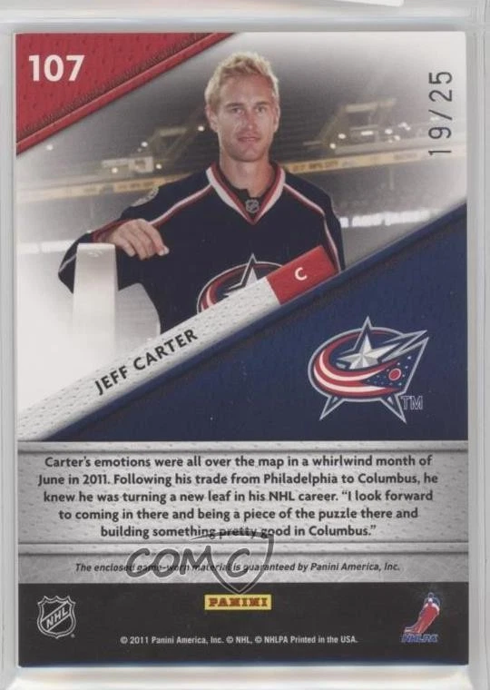 2011-12 Certified Fabric of the Game Materials Prime /25 Jeff Carter #107 - Image 2 of 2