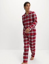 Marks & Spencer Mens Cotton Long sleeved Checked Pyjamas in Red Mix - M&S