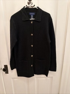 Charter Club 100% Wool Black Button Down Long Cardigan Sweater Women s Petite Sm