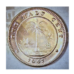1941 Republic of Liberia Half Cent Coin - Uncertified