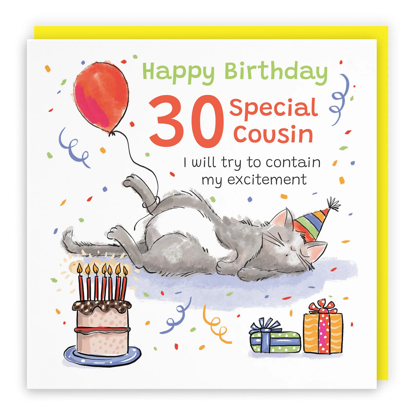 30th Cousin Birthday Card Sleepy Cat Animal Party