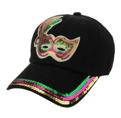 Black Mardi Gras Mask Sequin Baseball Cap | eBay display picture 2