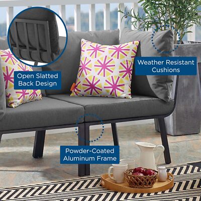 Modway Riverside Outdoor Patio Aluminum Corner Chair in Gray Charcoal