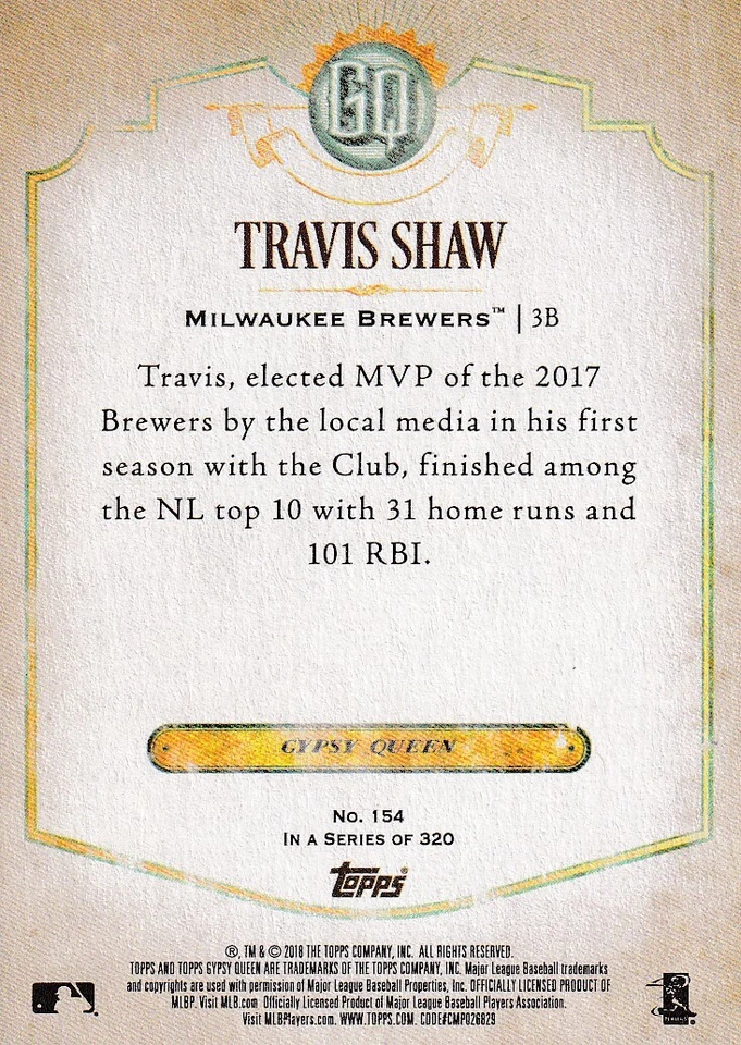 2018 TOPPS GYPSY QUEEN GREEN PARALLELS TRAVIS SHAW TORONTO BLUE JAYS - H3053 - Image 2 of 2