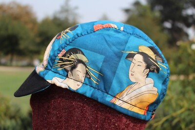 CYCLING CAP JAPANESE CULTURE 100% BLUE HANDMADE IN USA   S M L
