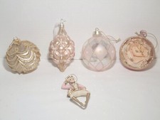 Set Of 5 Pink  Gold Glass Christmas Large Ornaments Balls Glitter Pearl Elegant