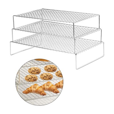 3x Drahtkühlung Backrost 3 Ebenen Kühlgestelle zum Braten von Plätzchen Kuchen