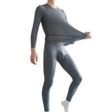 Mens Thin Long Johns Set Ice Silk Long Underwear Long Sleeves Top bottom 2pc Set