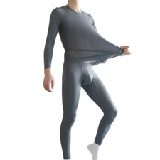 Mens Thin Long Johns Set Ice Silk Long Underwear Long Sleeves Top+bottom 2pc Set