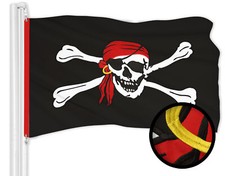 G128 Pirate Jolly Roger Red Head Scarf Flag 3x5 Ft Embroidered 300D Polyester