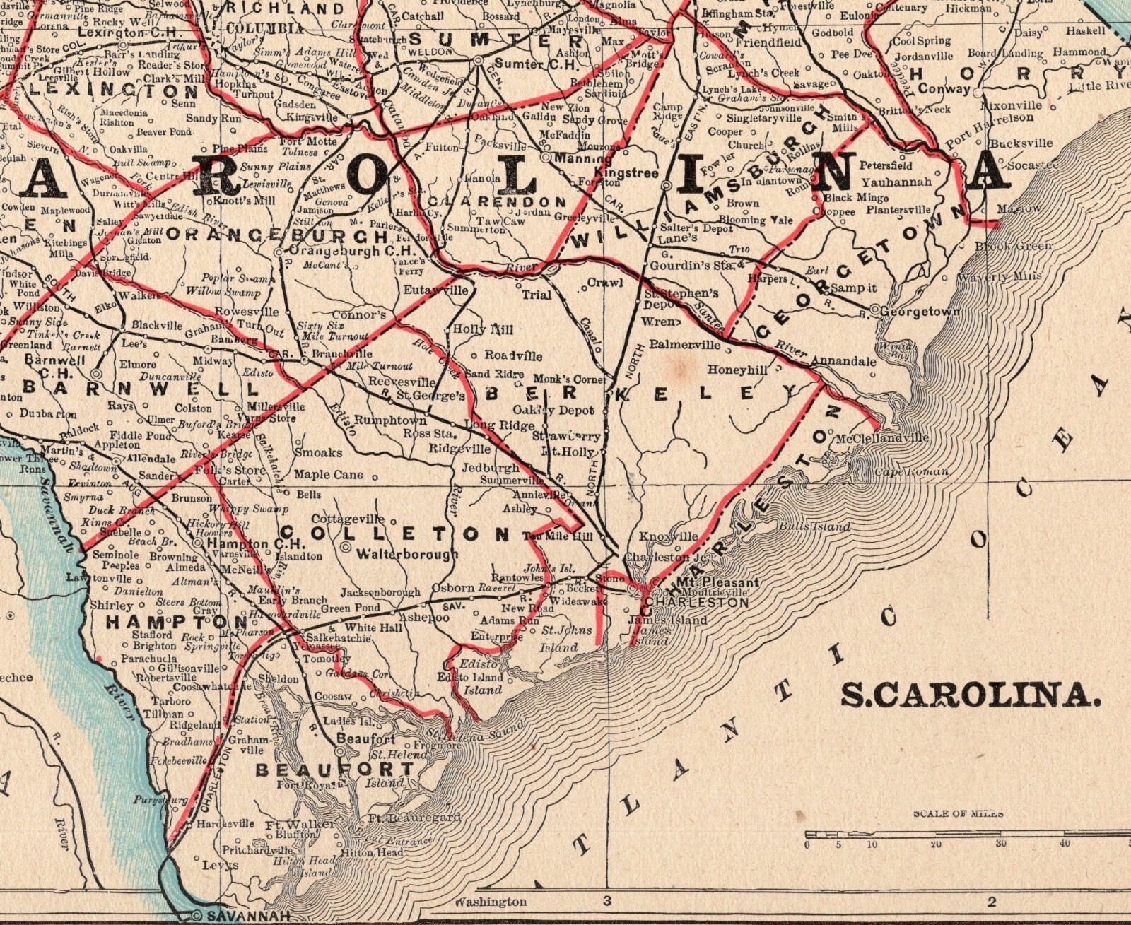1893 Antique SOUTH CAROLINA State Map Vintage Atlas Map of South ...