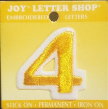 JOY LETTER SHOP Embroidered Iron On / Stick-On GOLD NUMBER Applique - '4'
