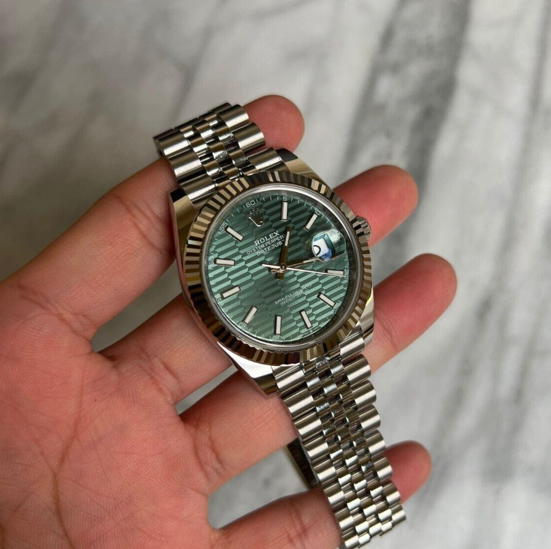 Rolex Datejust 41 126334 Stainless Steel Jubilee Mint Green Motif 2024 Full Set