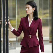 Conjunto de 2 Piezas Dama Formal Oficina Uniforme Trajes de Negocios Carrera Pantalones y Blazer