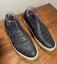 VINCE BLAIR Dark Blue Snake Embossed Leather Slip On Sneakers Womens Size 7