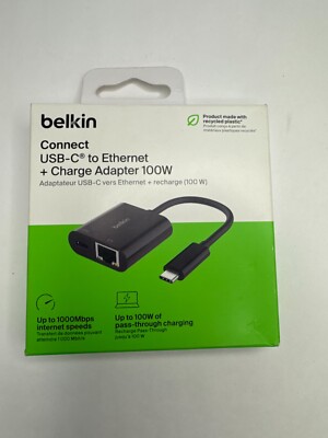 Belkin Connect USB-C to Ethernet + Charge Adapter 100W w/Gigabit Ethernet Port